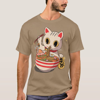 T-shirt Japonais Kawaii Neko Chat Kitten Ramen Noodle