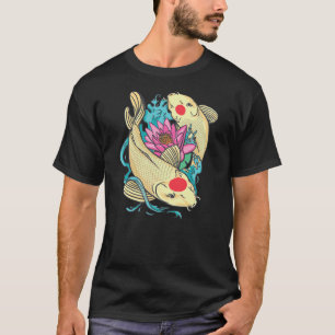 T-shirt Japonais Koi Carp Nishikigoi Poisson Lotus Fleur 