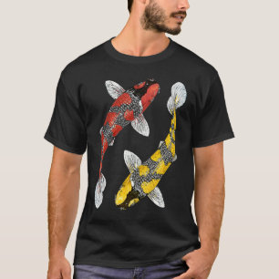 T-shirt Japonais Koi Carp Yin Yang Noir Rouge et Jaune F