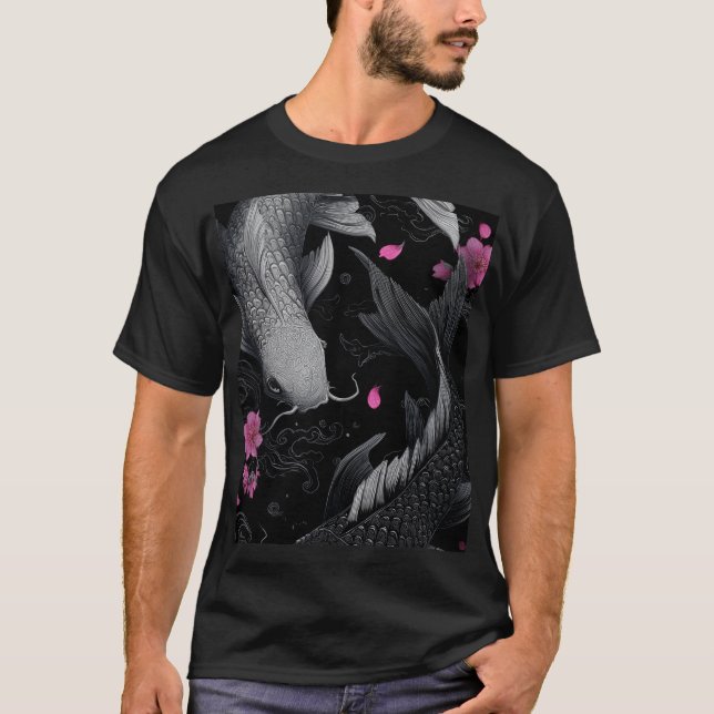 T-shirt Japonais Koi Fish mode foncé (Devant)