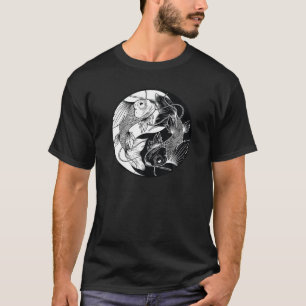 T-shirt Japonais Koi Poisson Yin Yang Pêche Pour Pêcheur