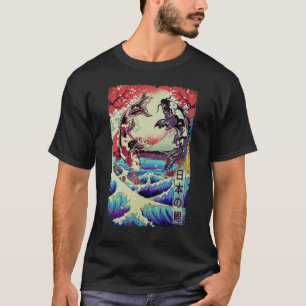 T-shirt Japonais Koi Poissons Grande vague au large de Kan