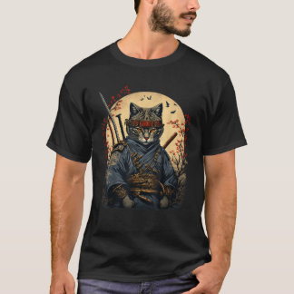 T-shirt Japonais rétro Samurai Ninja Cat Kawaii Tattoo Gra