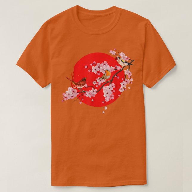 T-shirt Japonais Sakura Oiseaux Animaux Cherry Blosso (Design devant)