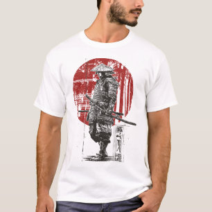T-shirt Japonais Samurai Art Impression Red Sun Warrior