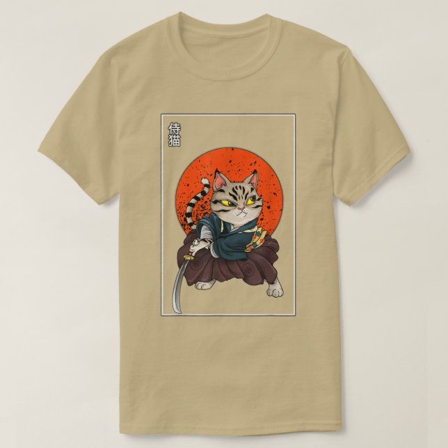 T-shirt Japonais Samurai Chat Katana Ninja Kitty Kitten Ne (Design devant)