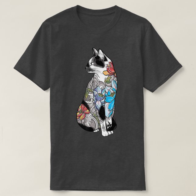 T-shirt Japonais Samurai Chat Katana Ninja Yakuza Tattoo ( (Design devant)