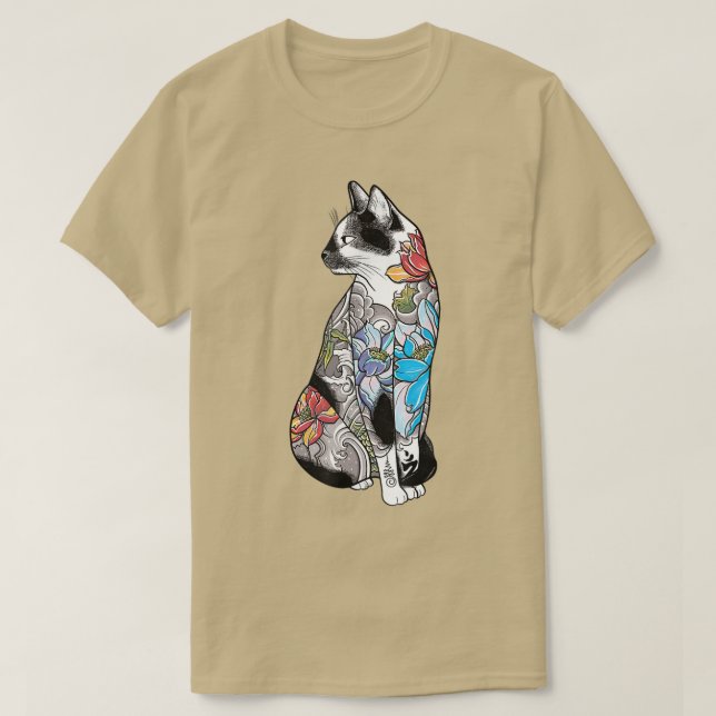 T-shirt Japonais Samurai Chat Katana Ninja Yakuza Tattoo  (Design devant)