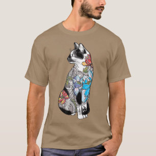 T-shirt Japonais Samurai Chat Katana Ninja Yakuza Tattoo 