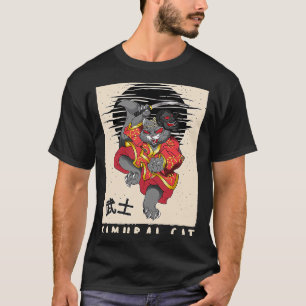 T-shirt Japonais Samurai Chat Vintage Chat Style japonais