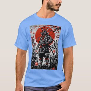 T-shirt Japonais Samurai Guerrier Encre Laver Peinture Sou