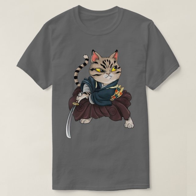 T-shirt Japonais Samurai Ninja Cat Kawaii Awesome Neko (2) (Design devant)