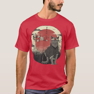 T-shirt Japonais Samurai Ninja Cat Kawaii Ninja Chat noir