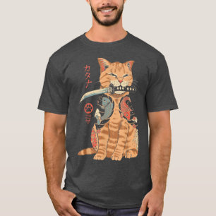 T-shirt Japonais Samurai Ninja Cat Kawaii Tattoo Graphique