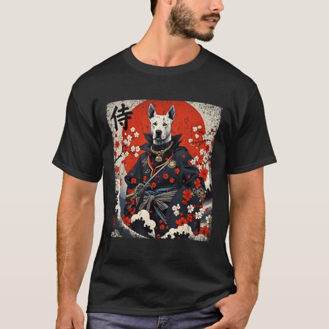 T-shirt Japonais Samurai Pitbull Tattoo Kawaii Ukiyo-e Nin (Devant)