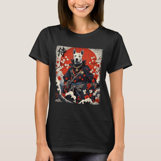 T-shirt Japonais Samurai Pitbull Tattoo Kawaii Ukiyo-e Nin (Devant)