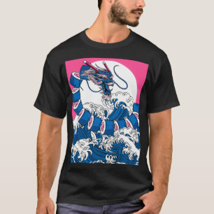 T-shirt Japonais Sushi Dragon Maki Grande vague au large d