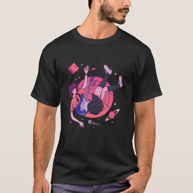 T-shirt Japonaise Anime Rock Girl - Japon Aesthétique Guit (Devant)
