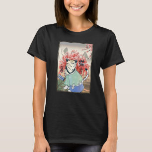T-shirt Japonaise Fleur de Cerisier Cute Ancien Chat Japon
