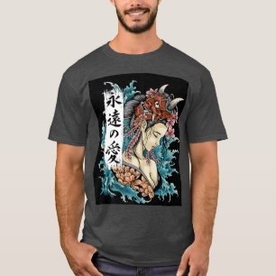 T-shirt Japonaise Geisha Kawaii Girl avec Oni Mask (2)