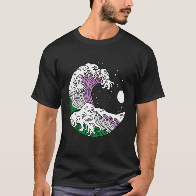 T-shirt Japonaise Great Wave Genderqueer Pride Genre Queer (Devant)