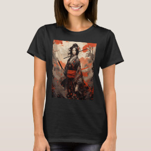 T-shirt Japonaise Samurai fille Vintage Rétro Sakura Cherr