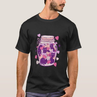 T-shirt Jar de chats Coeurs Funny Valentines Fête Femmes H