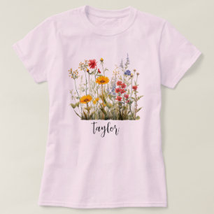 T-shirt Jardin botanique de fleurs sauvages à l'aquarelle