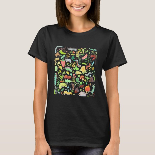 T-shirt Jardin Cute Caterpillar avec Fruits Fleurs pour (Devant)
