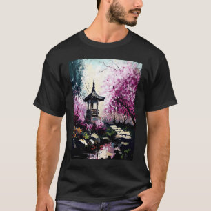 T-shirt Jardin de cerisiers en fleurs avec étang de sanctu