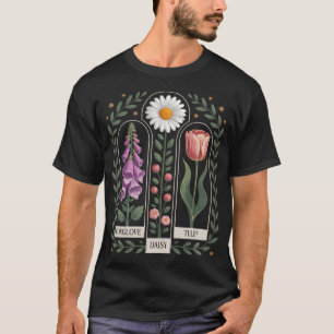 T-shirt Jardin de digitale, pâquerette et tulipe en fleurs