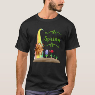 T-shirt Jardin de fleurs de gnome Typographie vert printem