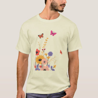 T-shirt Jardin de fleurs sauvages et papillons Folk Art