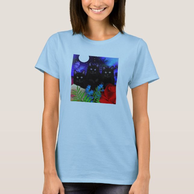 T-SHIRT JARDIN DE LUNE DE CHATS NOIRS (Devant)