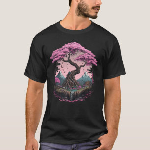 T-shirt Jardin de Sakura japonais Geisha Mont Fuji Cerisie