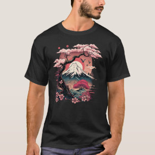 T-shirt Jardin de Sakura japonais Geisha Mont Fuji Cerisie