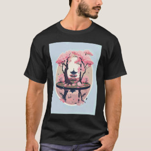 T-shirt Jardin de sanctuaire de cerisier en fleurs reflet