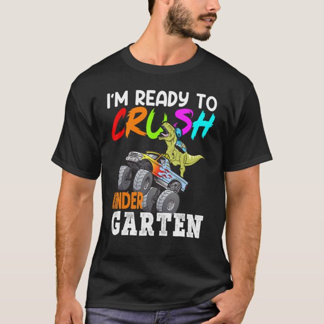T-shirt Jardin D'Enfants Dinosaure Monster Camion Retour À (Devant)