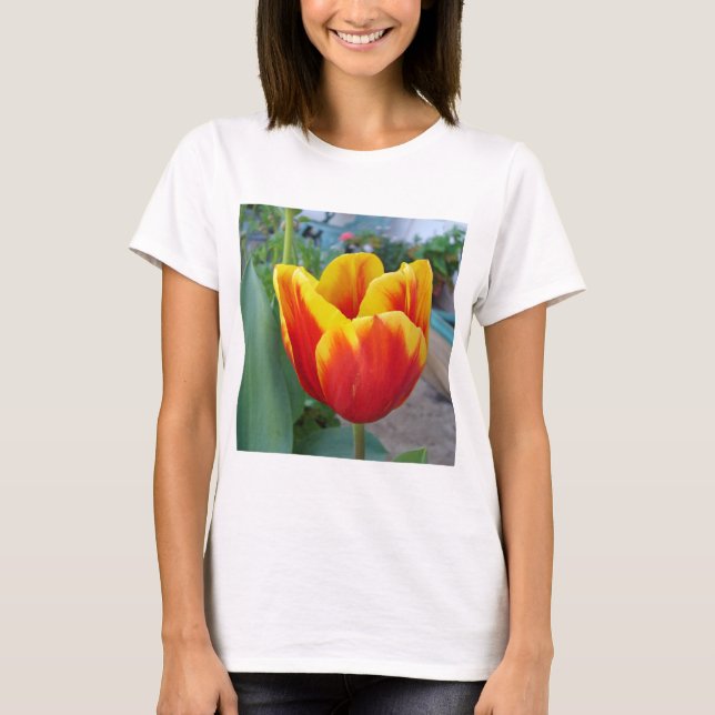 T-shirt Jardin fleuri de la Tulipe rouge et jaune Photo (Devant)