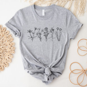 T-shirt Jardin floral boho botanique fleur sauvage noir