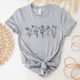 T-shirt Jardin floral boho botanique fleur sauvage noir