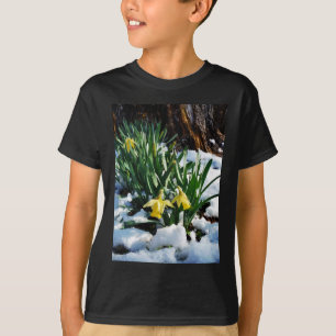 T-shirt Jaune Daffodils fleurs dans la neige