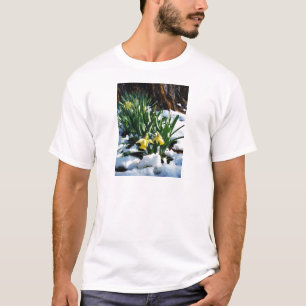T-shirt Jaune Daffodils fleurs dans la neige