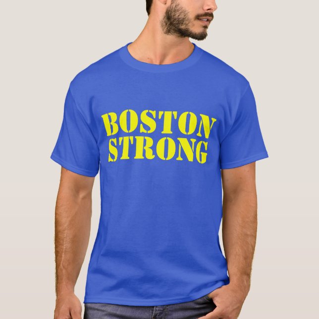 T-shirt jaune de BOSTON et bleu FORT de pochoir (Devant)