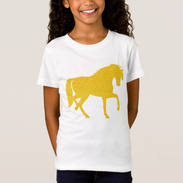 T-shirt jaune d'or de filles de cheval de parties (Devant)