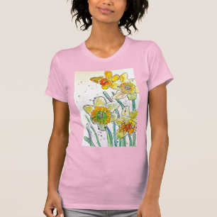 T-shirt Jaune jonquille aquarelle Filles T Chemise rose