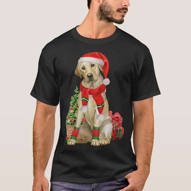 T-shirt Jaune Lab Labrador Noël Arbre Amoureux des chiens  (Devant)