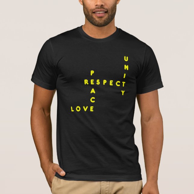 T-shirt Jaune Plur = Paix Amour Unité Respect (Devant)