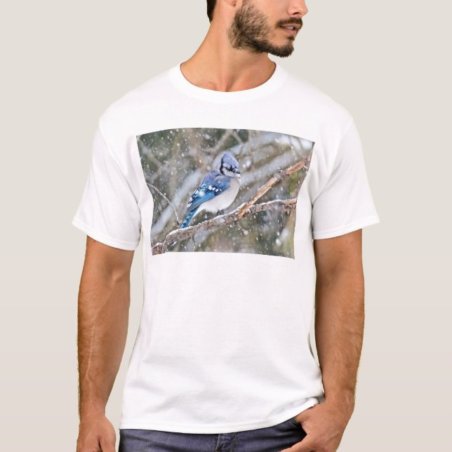T-shirt Jay bleu dans une tempête de neige (Devant)