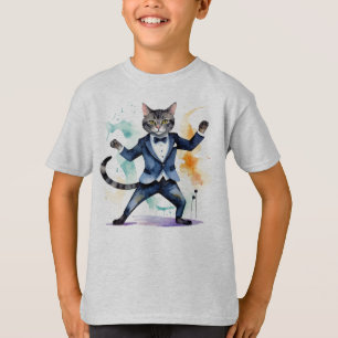 T-shirt Jazz Dancing Cool Chat Fun Aquarelle